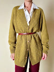 Cardigan lungo fatto a mano in lana verde acido con bottoni quadrati in tinta
