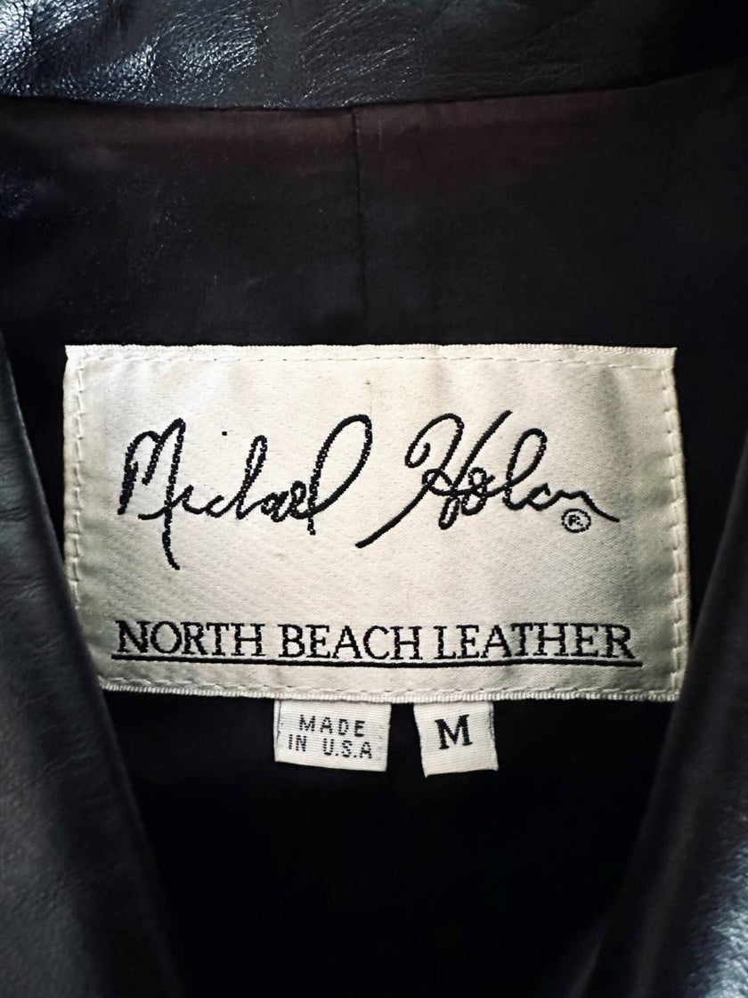 Giacca vintage in pelle nera con zip Michael Hoban North Beach Leather
