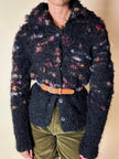 Cardigan in lana bouclé nera con lavorazione bottonata multicolor