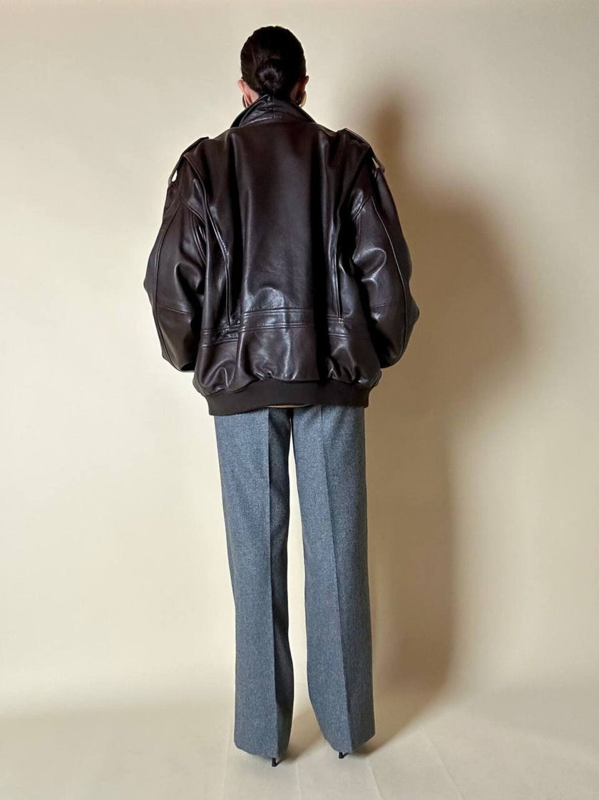 Bomber aviator oversize in pelle testa di moro