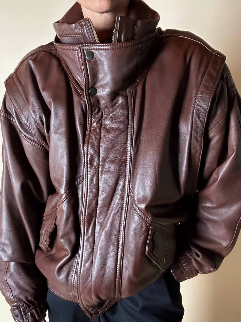 Bomber vintage stile aviator in pelle marrone Stenley