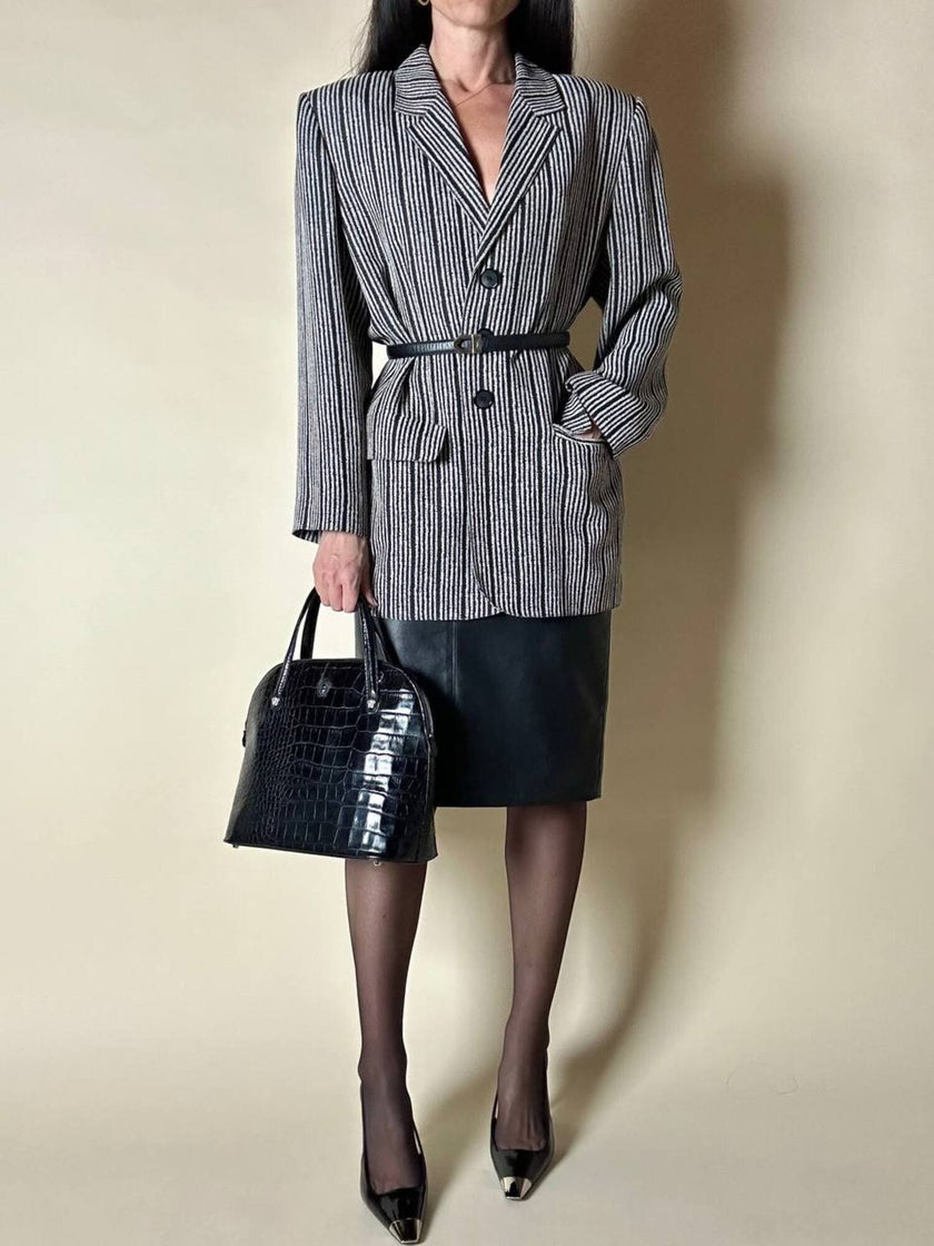Blazer vintage Yves Saint Laurent a righe verticali panna e nero
