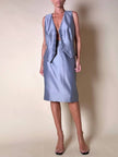 Completo gonna/gilet in raso grigio azzurro “Yves Saint Laurent”