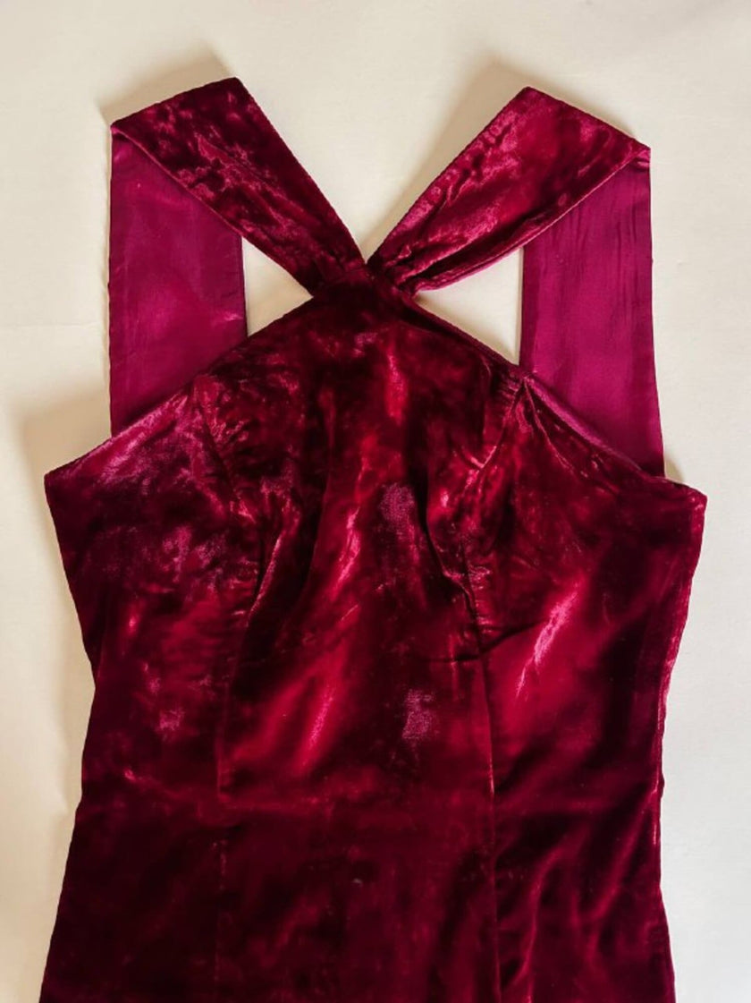 Abito lungo in velluto bordeaux “Evening Chic by Nancy Bracoloni”