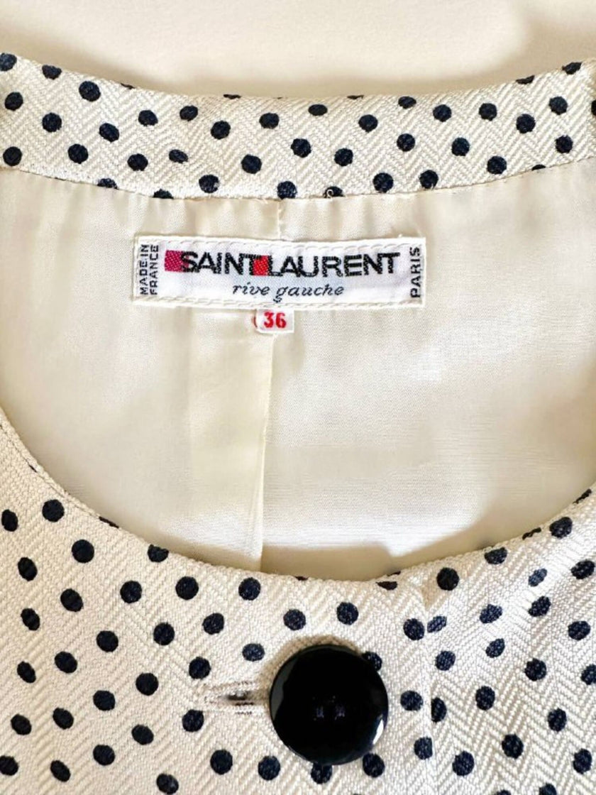 Blazer in seta color panna a pois neri “Yves Saint Laurent”
