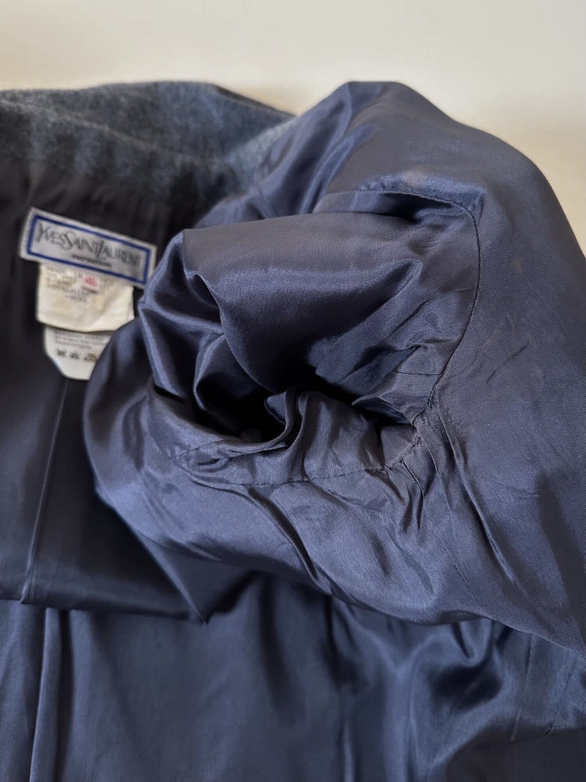 Blazer doppiopetto Yves Saint Laurent in panno di lana mélange grigio antracite
