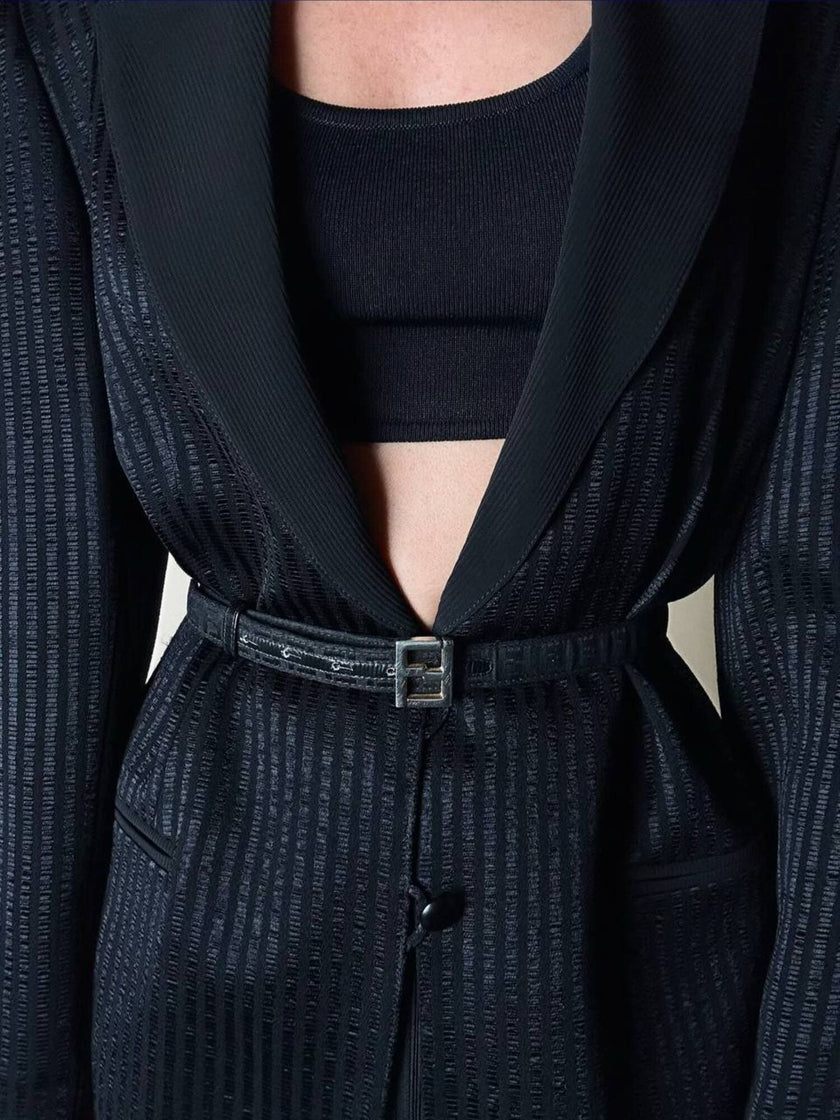 Blazer vintage State of Claude Montana in tessuto jacquard nero bacchettato