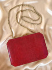 Borsa vintage Sgargi forma ottagonale in lizard rossa con tracolla in catena