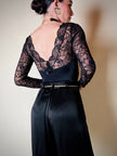 Body a manica lunga con scollo a cuore in lycra e pizzo nero “Faber”