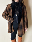 Blazer vintage Laurèl doppiopetto in lana bouclé pied-de-poule con riporti in velluto nero