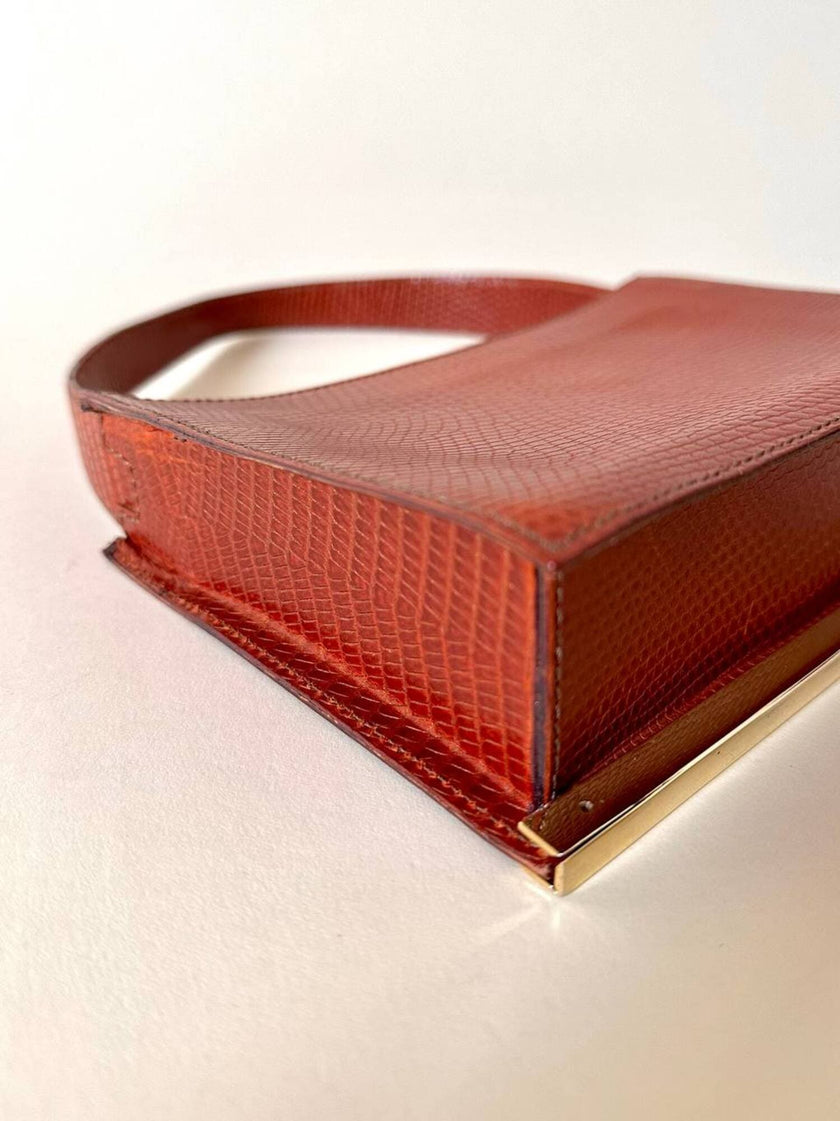 Borsa Laura Biagiotti in pelle stampa lizard color cognac con iniziali BL