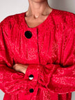 Camicia vintage Yves Saint Laurent in raso jaquard rosso con bottoni neri