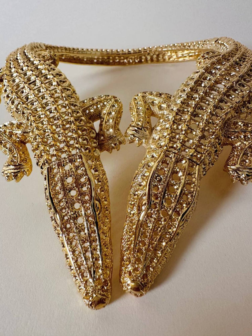 Maxi collier coccodrilli in metallo dorato  “Roberto Cavalli”