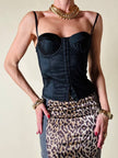 Schwarzes Satin-Bustier mit Tülleinsatz