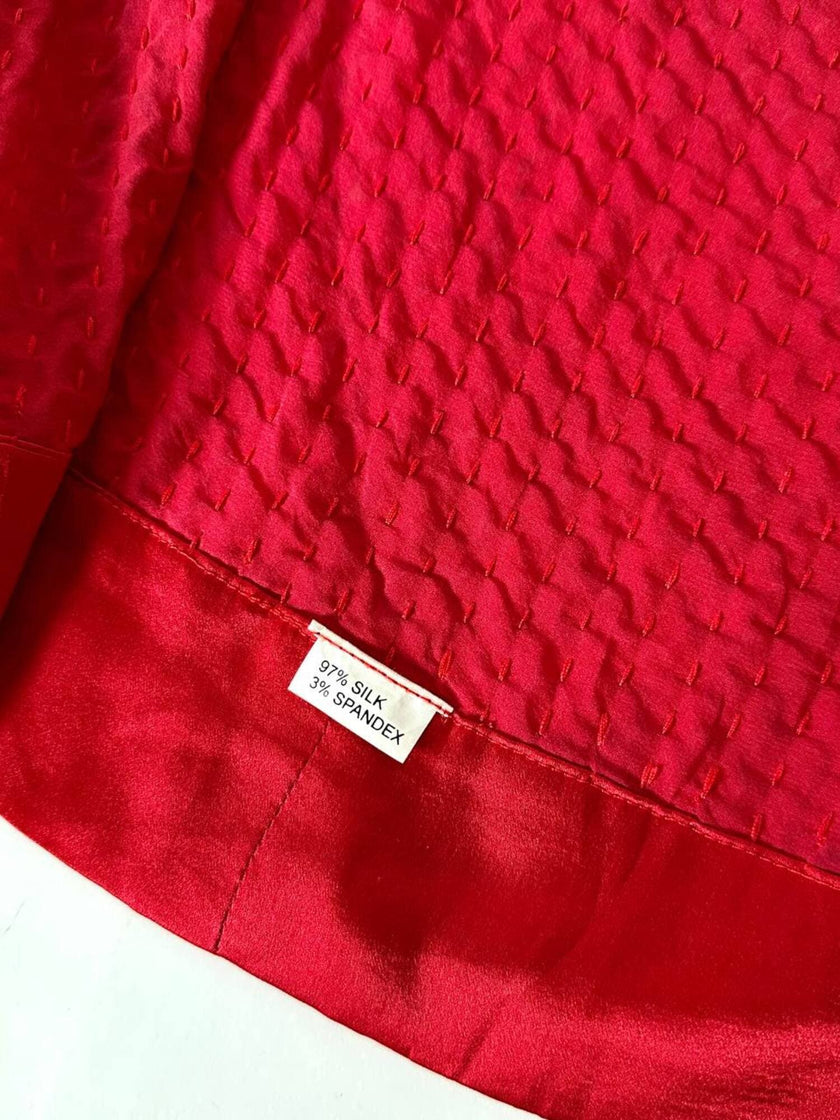 Top-Bolero vintage rosso con taglio a mantellina in seta ricamato con paillettes