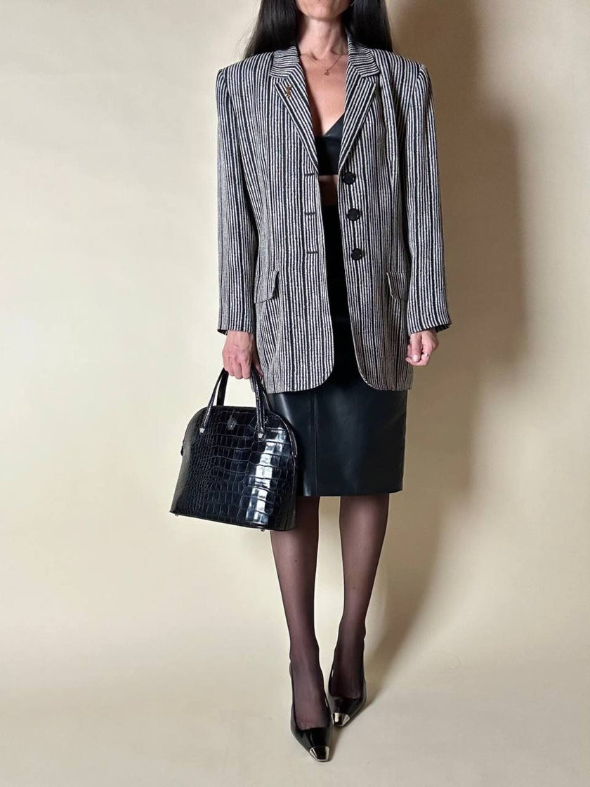 Blazer vintage Yves Saint Laurent a righe verticali panna e nero