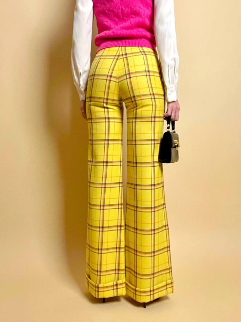 Pantalone a zampa fantasia tartan giallo scuolabus