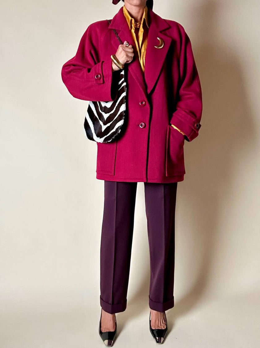 Giaccone Yves Saint Laurent in lana rosso Borgogna
