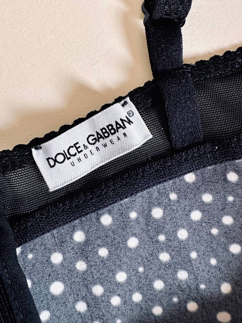 Tubino in raso elasticizzato nero a pois bianchi Dolce & Gabbana