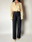 Pantalone vintage a palazzo blu notte gessato in pregiato fresco lana di Tasmania e seta