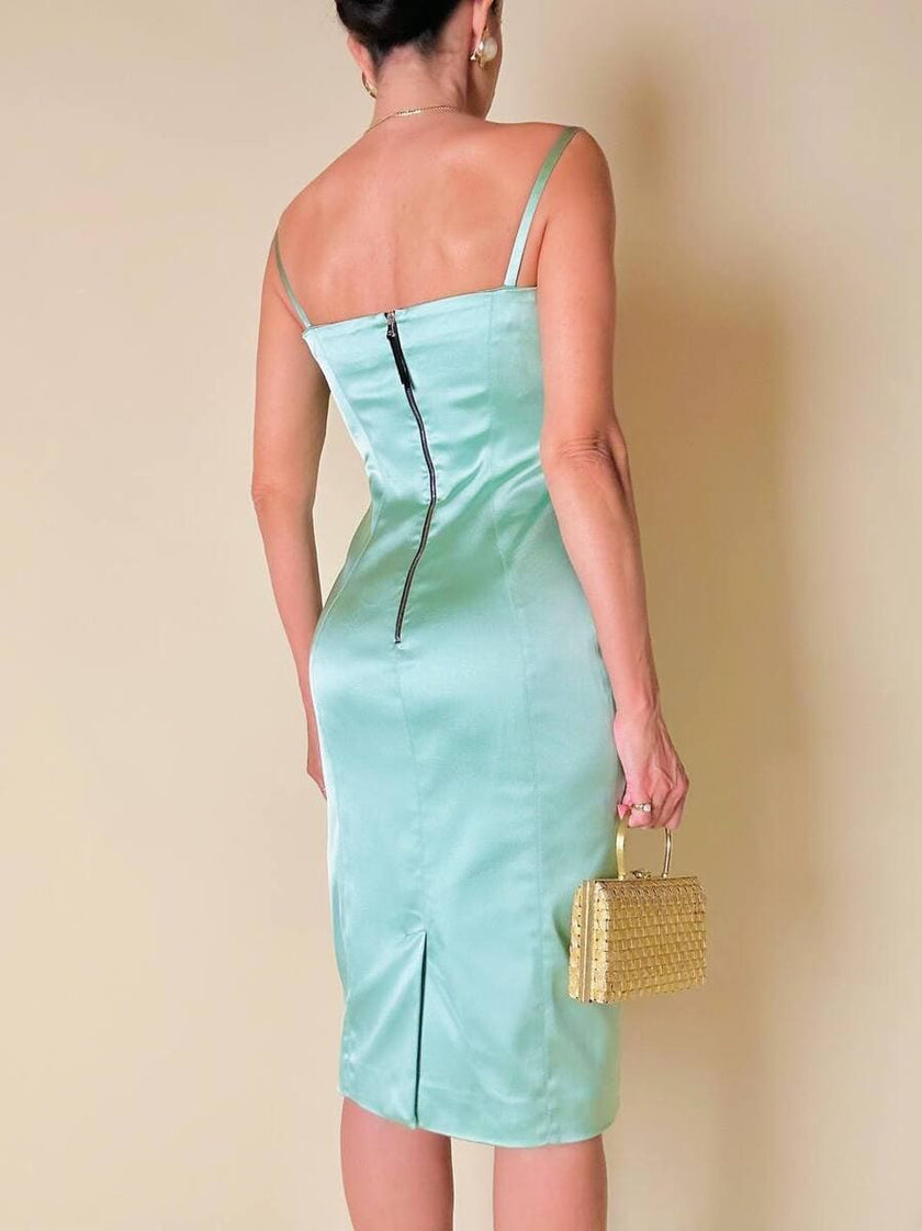 “D&G” aquamarine stretch satin sheath dress