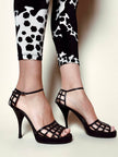 Sandali Yves Saint Laurent in pelle nera con tomaia a gabbia tacco a spillo e plateau – SS 2009