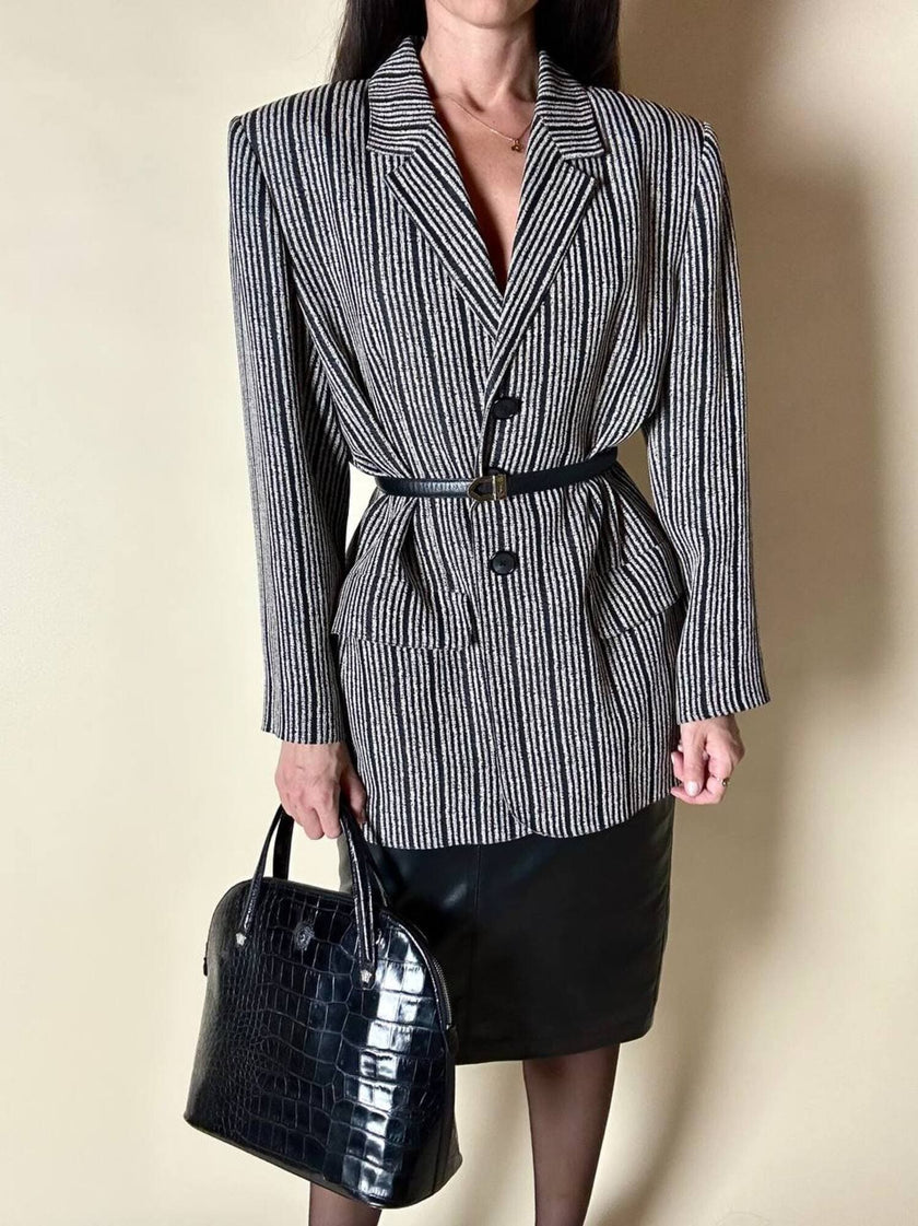 Blazer vintage Yves Saint Laurent a righe verticali panna e nero