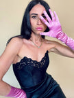 Bustier nero in tessuto operato con dettaglio in pizzo “La Perla”