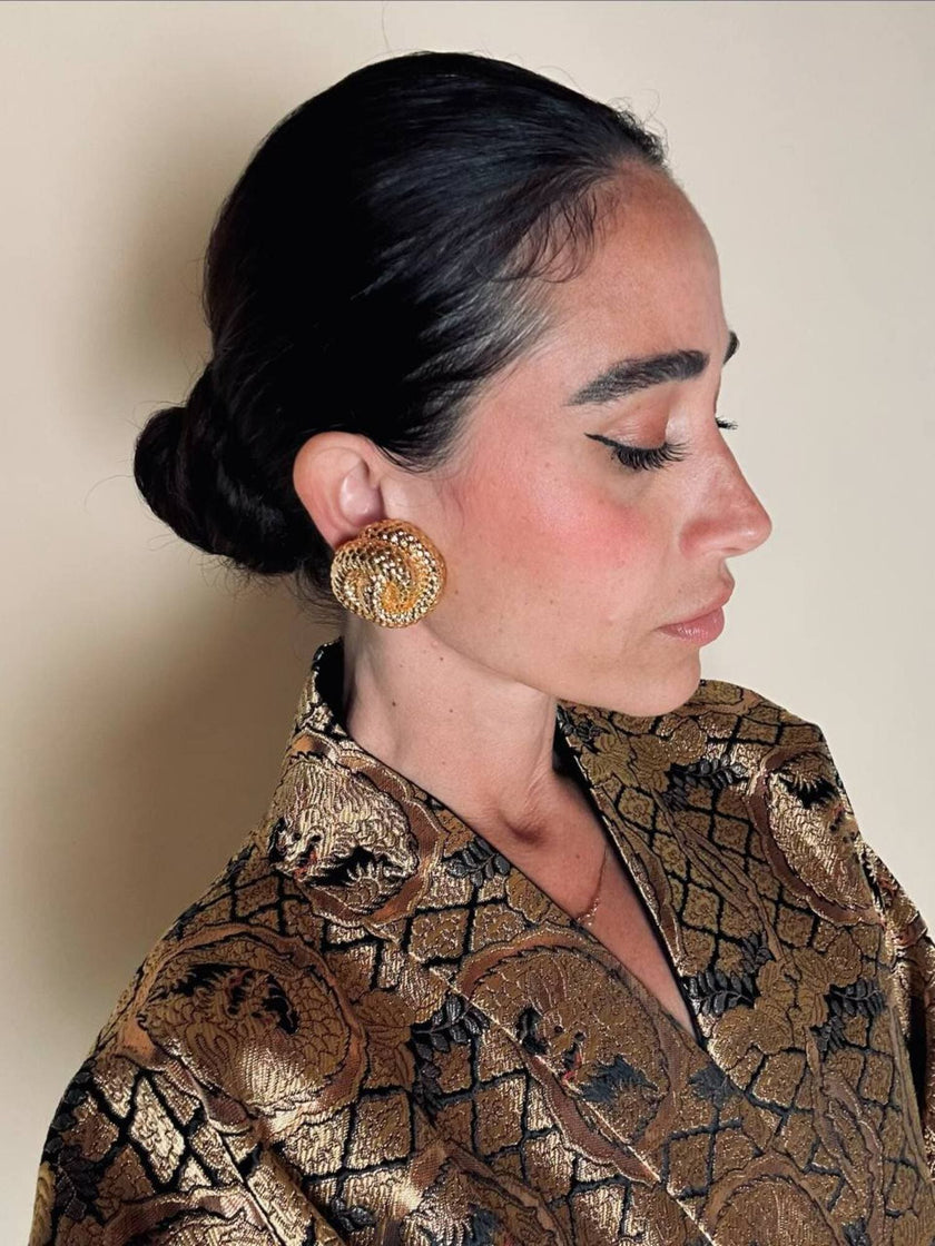 Vintage gold-tone knot clip-on statement earrings