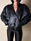 Giacca biker vintage in pelle nera ultra soft con fodera trapuntata in raso
