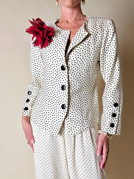 Blazer in seta color panna a pois neri “Yves Saint Laurent”