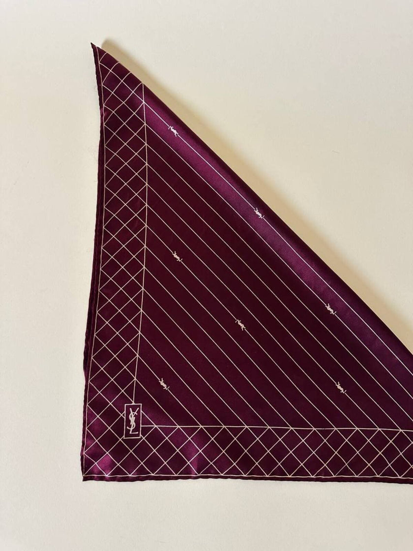 Mini foulard vintage Yves Saint Laurent bordeaux con loghi avorio