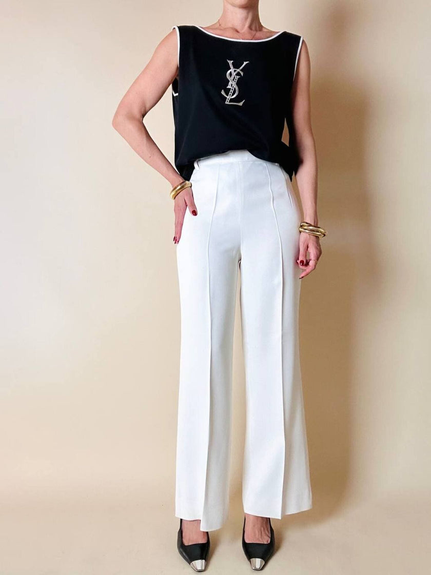 Canottiera in cotone nero con maxi logo ricamato “Yves Saint Laurent”