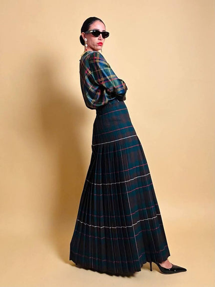 Maxi kilt sartoriale in lana fantasia tartan