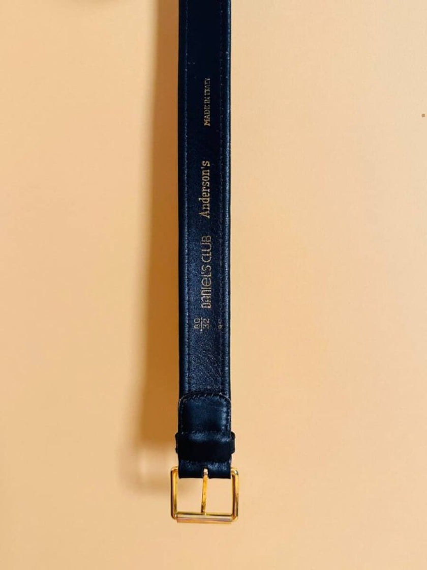 Cintura in lana tartan con profili in pelle blu “Daniel’s Club”