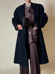 Blazer doppiopetto in lana color cioccolato “Yves Saint Laurent” con pantalone abbinato