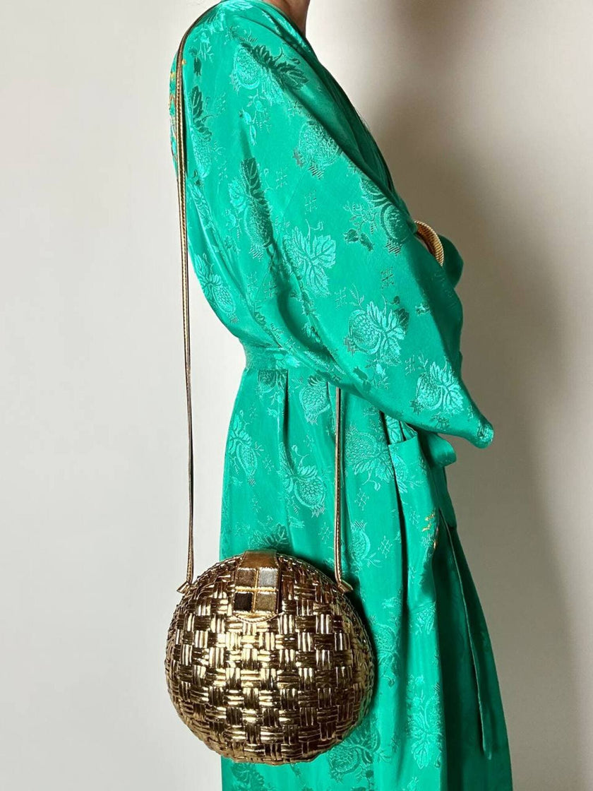 Borsa bandoulière vintage Rodo in midollino bronzo con chiusura gioiello