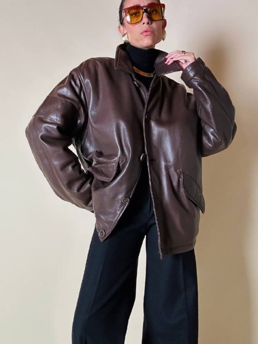 Giacca/bomber aviator in pelle testa di moro “Belfe & Belfe”