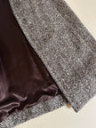 Gilet lungo doppiopetto in tweed a spina di pesce bianco e marrone