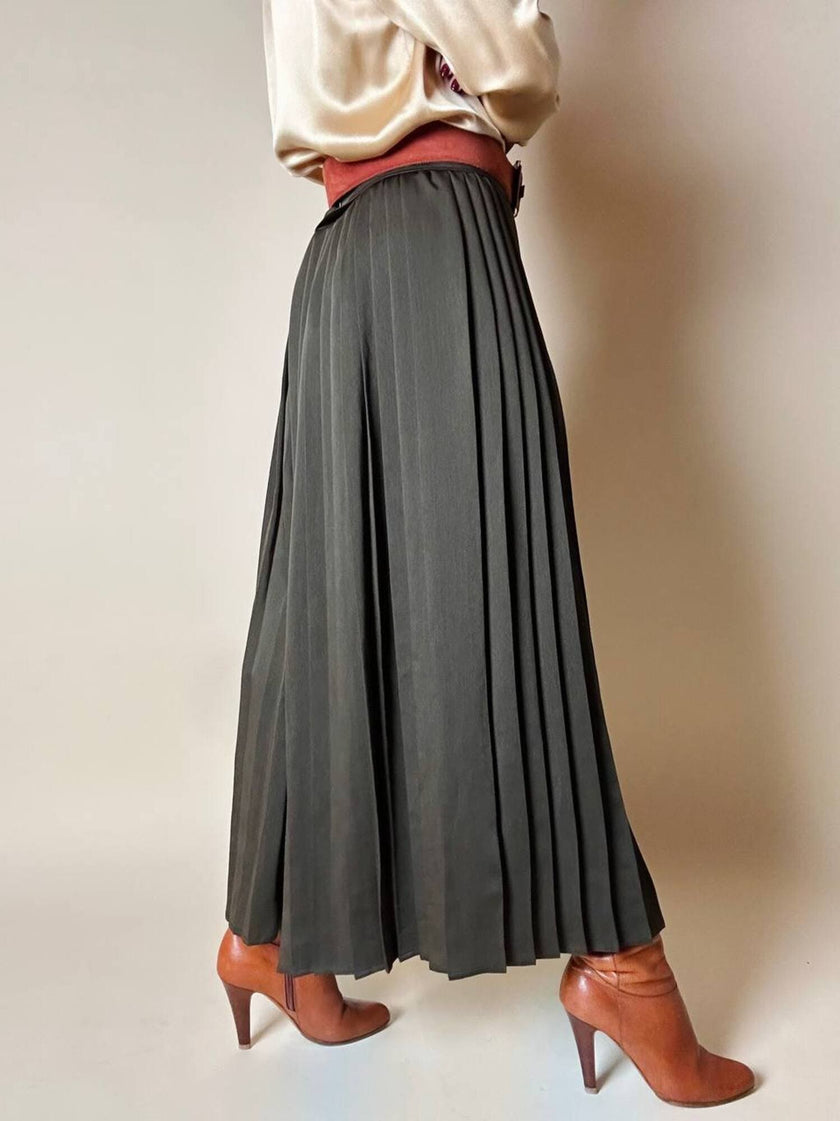 Gonna pantalone plissé Max Mara in satin verde stagno
