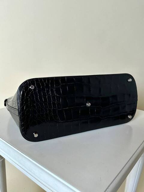 Vintage Versace Tasche aus schwarzem Leder mit Krokodilprägung