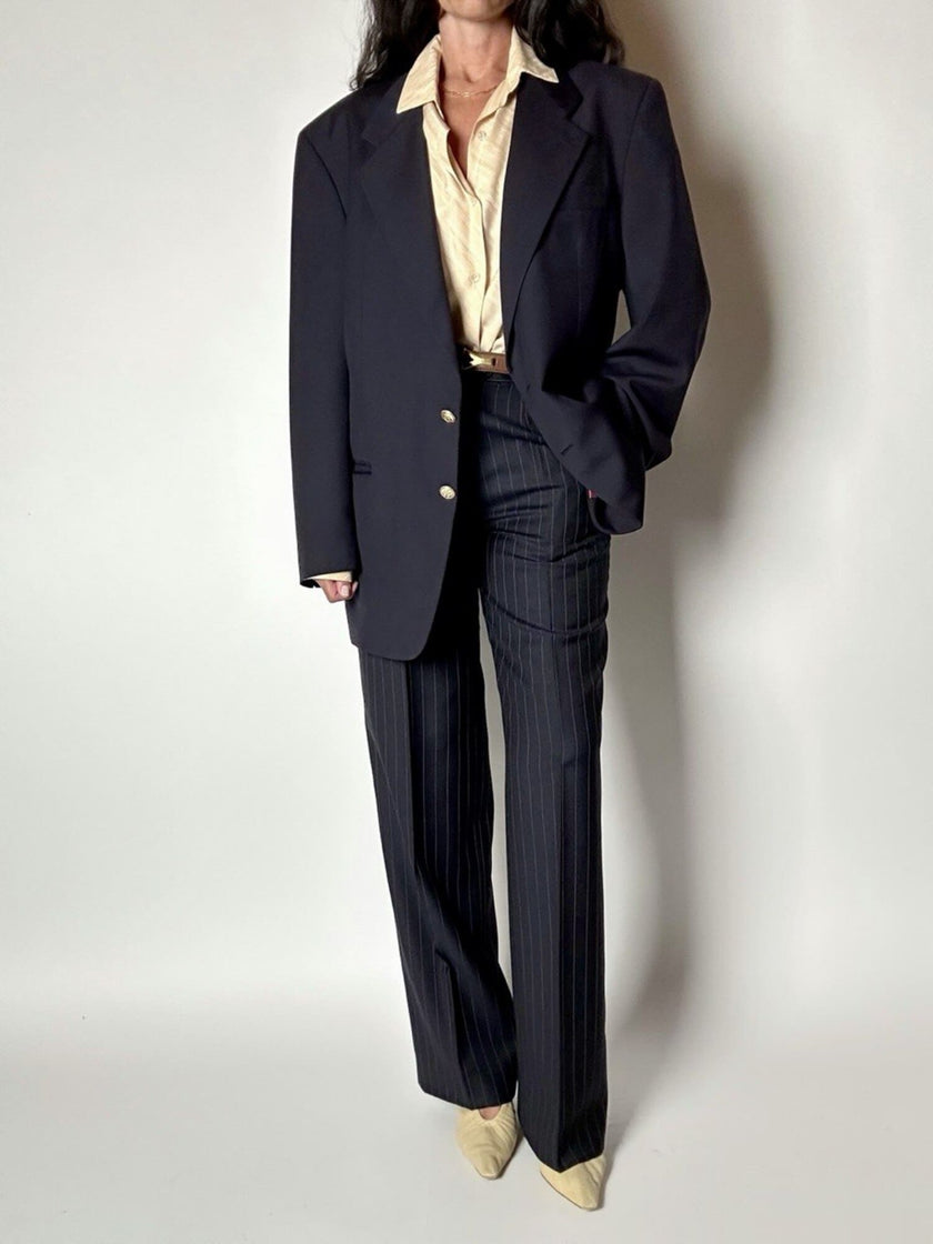 Blazer vintage Enrico Coveri You Young in rasato di lana blu notte con bottoni dorati