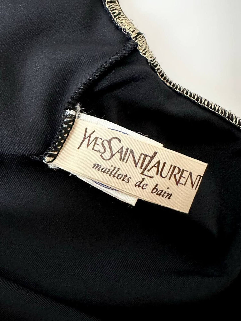 Costume vintage Yves Saint Laurent modello intero monospalla con profili dorati