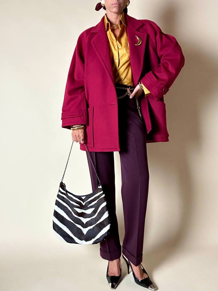 Giaccone Yves Saint Laurent in lana rosso Borgogna