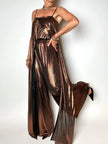 Jumpsuit a palazzo Weili Zheng in tessuto laminato bronzo