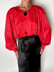 Camicia vintage Yves Saint Laurent in raso jaquard rosso con bottoni neri