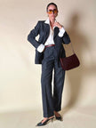 Tailleur gessato giacca/pantalone in lana grigio antracite “Antonio Fusco”