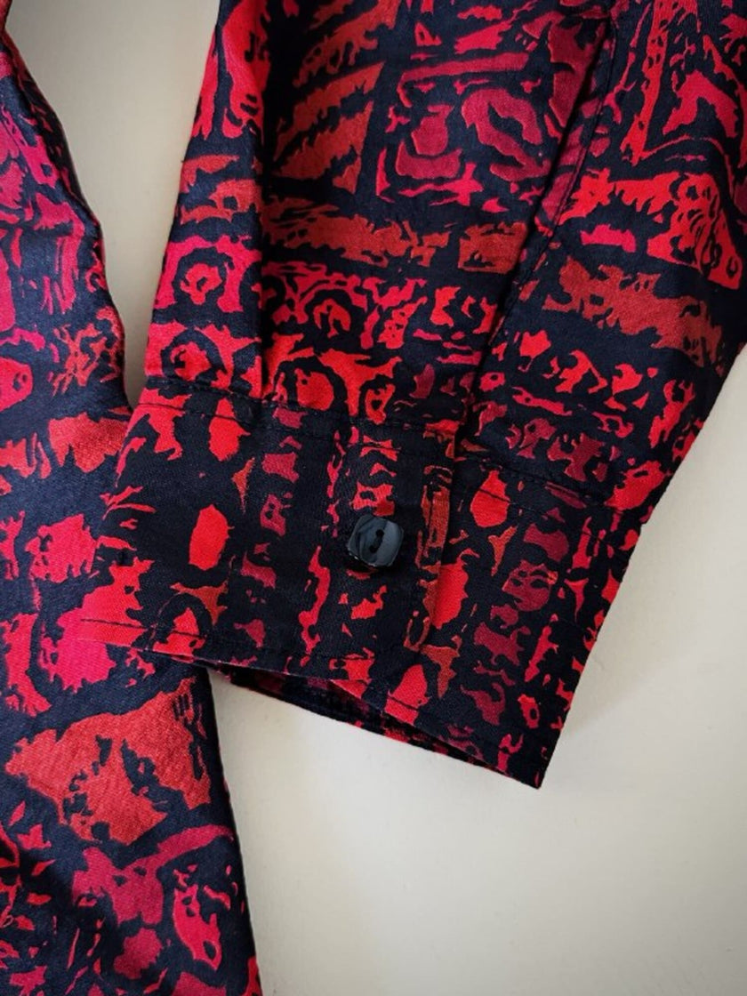Camicia rossa e nera fantasia etnica in seta thai