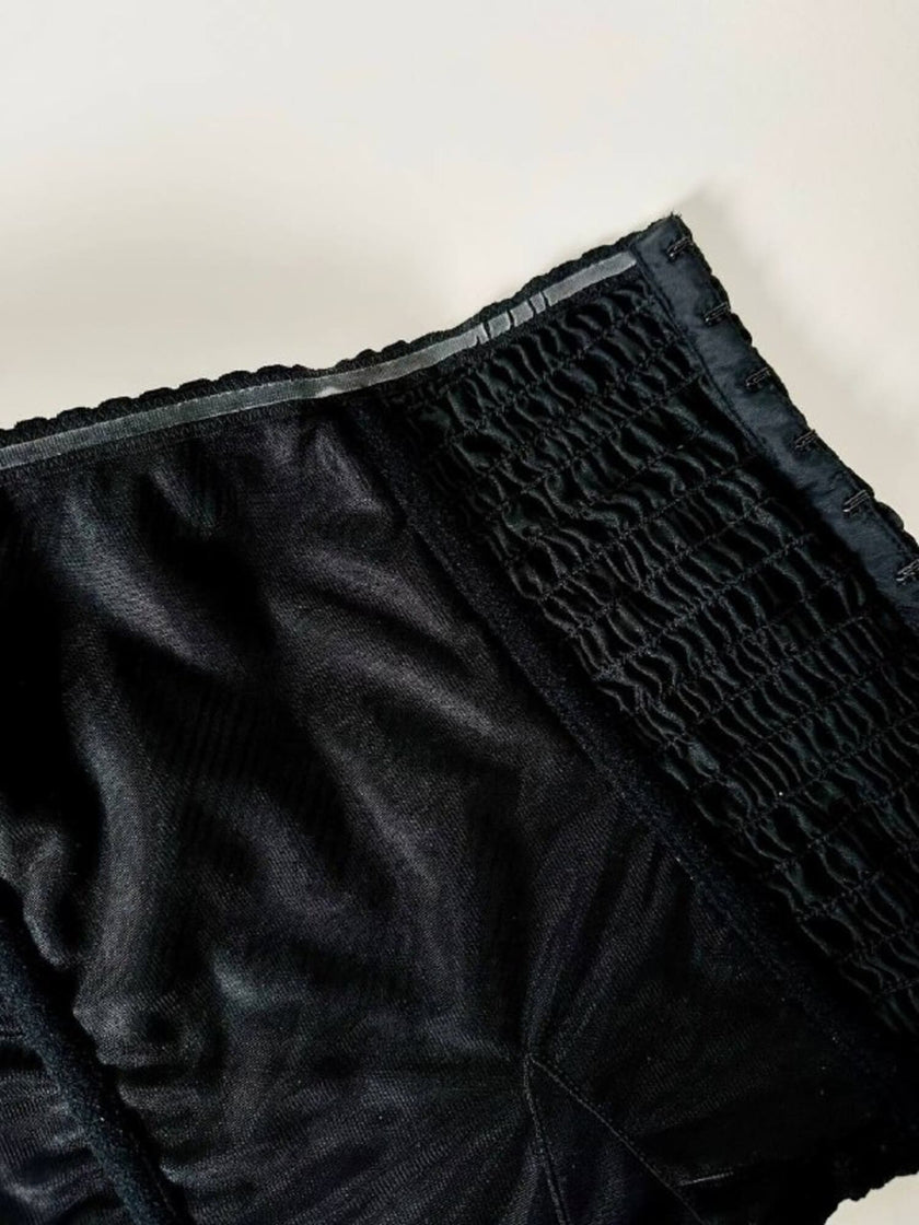 Bustier La Perla in raso micro plissé nero con scollo a cuore