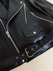 Giacca biker vintage in pregiata pelle nera con fodera trapuntata
